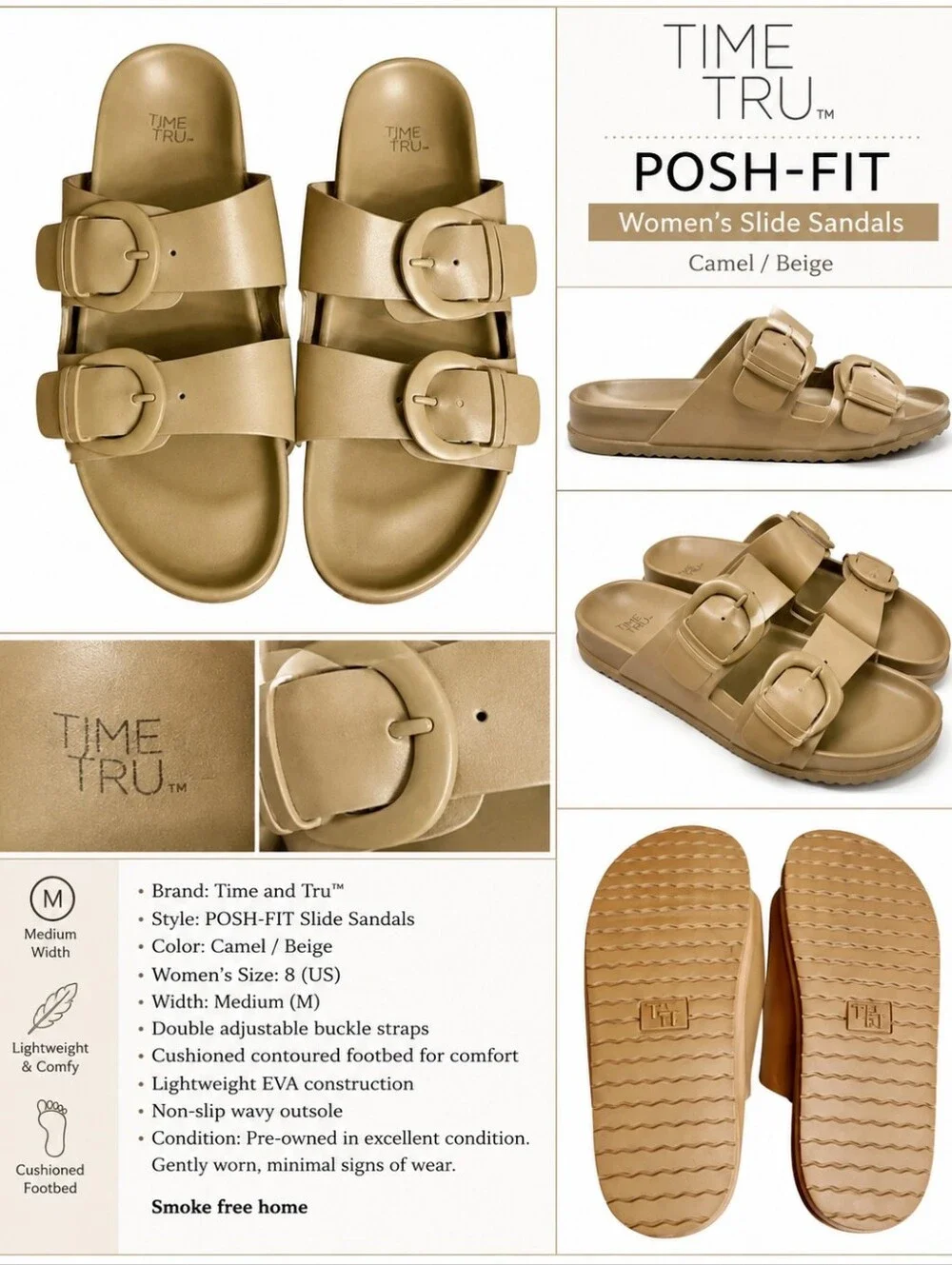 Time and Tru Sage Green Buckle Slide Sandals Size 8 NWOT